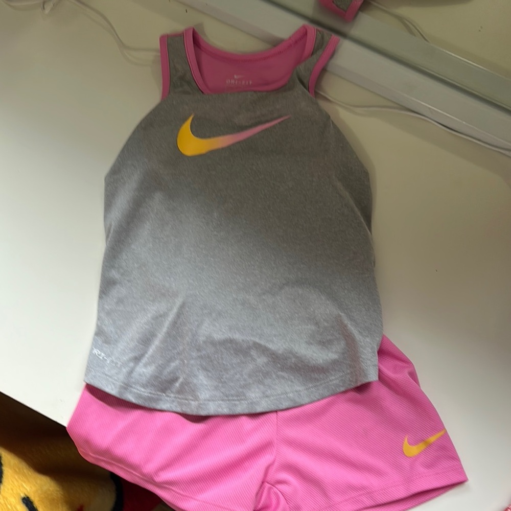 Nike Pink and Gray Tank Top and Shorts Set